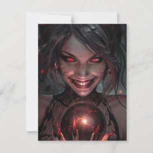 Postal Vampiro femenino sonriendo con un orb