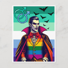Postal Vampiro gay con ropa de bandera arco iris