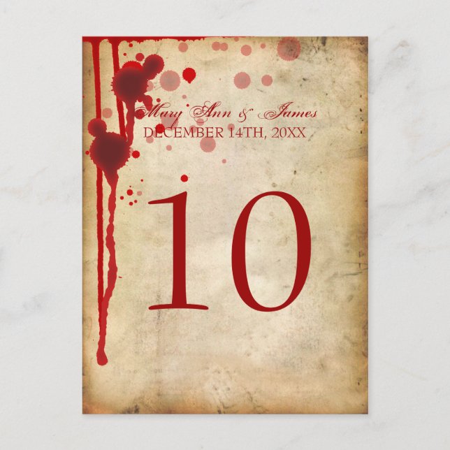 Postal Vampiro Halloween Número de tabla Falso Sangre Roj (Anverso)