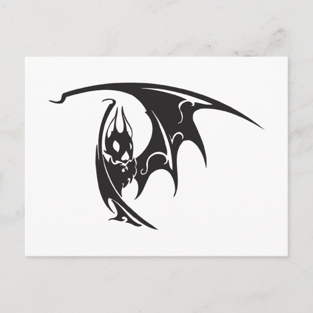 Postal Vampiro murciélago estilo tatuaje negro blanco (Anverso)