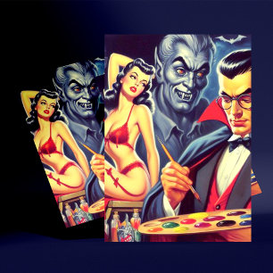 Postal Vampiro vintage y pinza