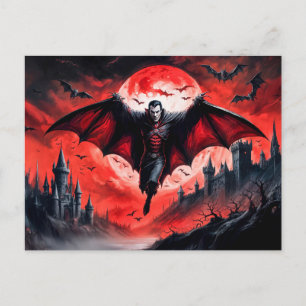 Postal Vampiro volando sobre castillo embrujado