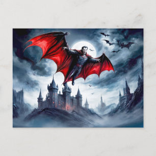 Postal Vampiro volando sobre el embrujado castillo