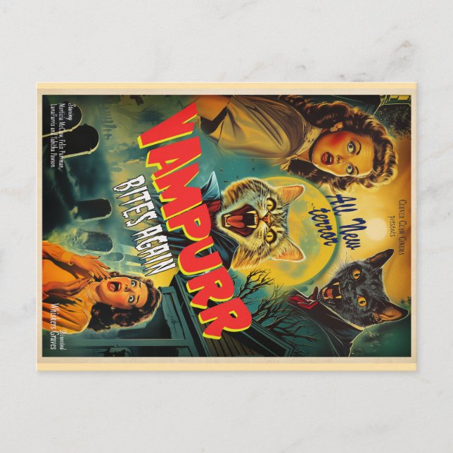 Postal Vampurr Vampire Cat- retro horror poster (Anverso)