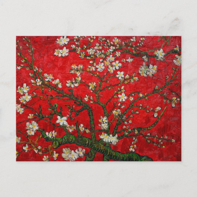 Postal Van Gogh Almond Blossoms Red (Anverso)