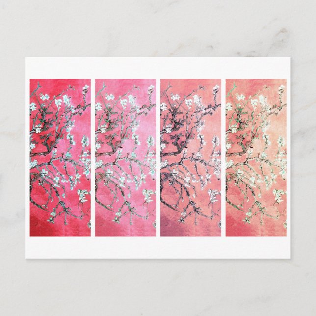 Postal Van Gogh Almond Flores Gradiente rosa oscuro (Anverso)