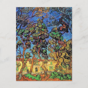 Postal Van Gogh - Árboles en el jardín del Hospital de Sa