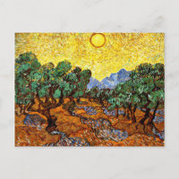 Van Gogh - Árboles olivos con cielo amarillo y Sun