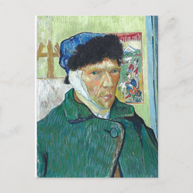 Postal Van Gogh Autoretrato Pintura de Arte de Orejas con (Anverso)