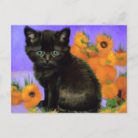 Van Gogh Black Kitten con girasoles