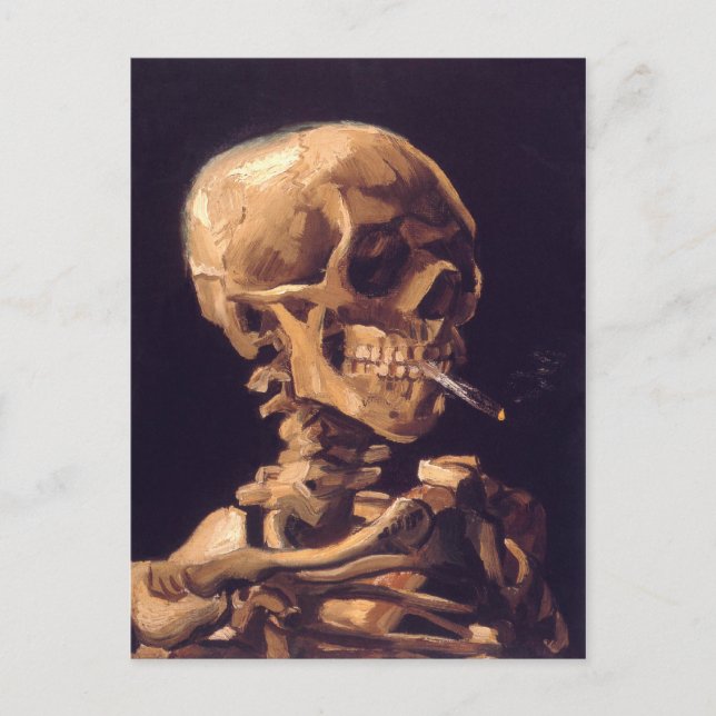 Postal Van Gogh: Calavera con cigarrillo en llamas (Anverso)