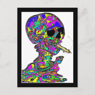 Postal Van Gogh Calavera Fumando Cigarrillo