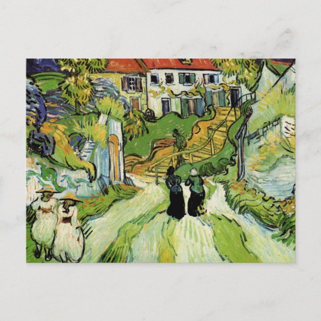 Postal Van Gogh - Calle del pueblo y escalones en Auvers (Anverso)