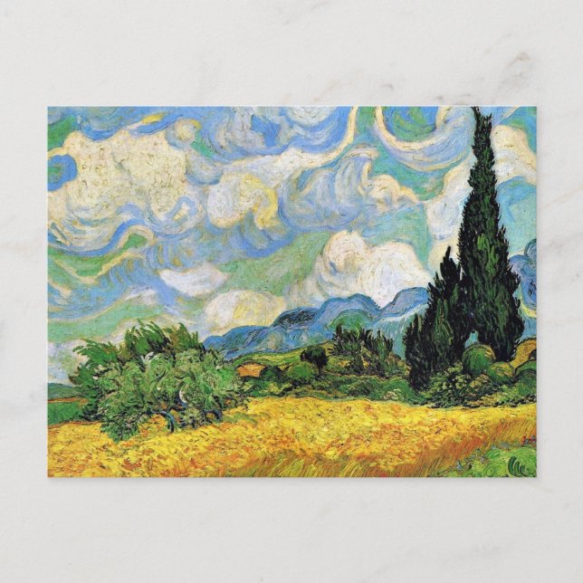 Postal Van Gogh - Campo de trigo con cipreses (Anverso)