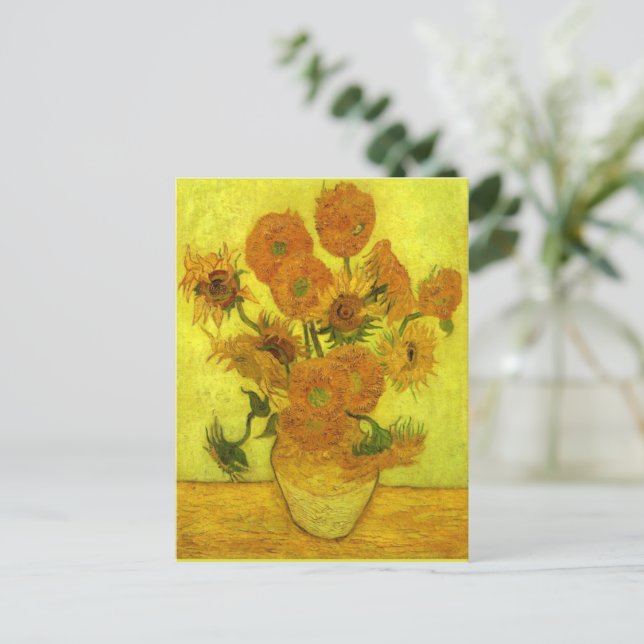 Postal Van Gogh - Catorce girasoles, (Anverso de pie)