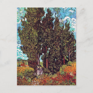 Postal Van Gogh - Cipreses con dos figuras femeninas