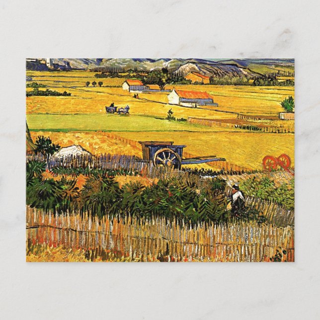 Postal Van Gogh - Cosecha en La Crau con Montmajour, (Anverso)