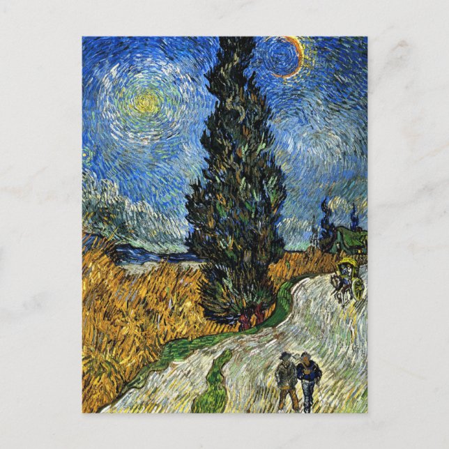 Postal Van Gogh - Cypress contra un cielo estrellado (Anverso)