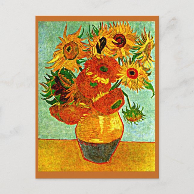 Postal Van Gogh - Doce girasoles con Mat (Anverso)