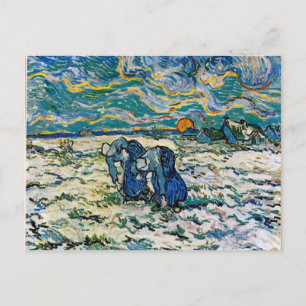 Postal Van Gogh - Dos campesinas excavando en la nieve