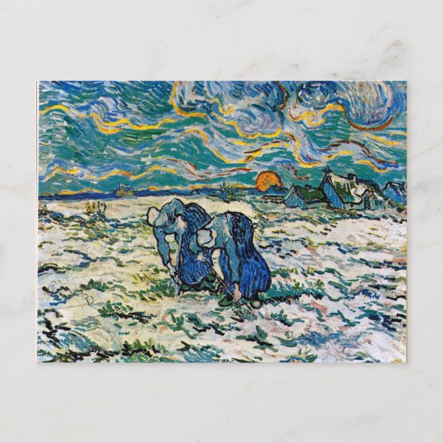 Postal Van Gogh - Dos campesinas excavando en la nieve (Anverso)
