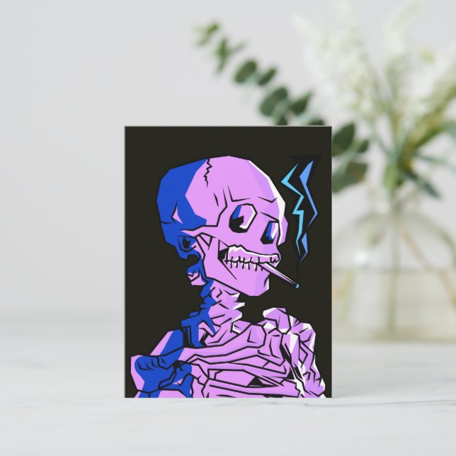 Postal Van Gogh, esqueleto con un cigarrillo encendido (Anverso de pie)
