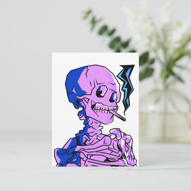 Postal Van Gogh, esqueleto con un cigarrillo encendido (Anverso de pie)