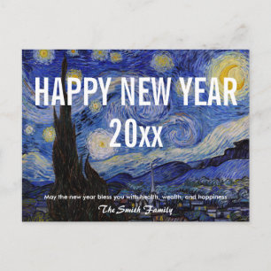 Postal Van Gogh - Feliz Año Nuevo con la noche estrellada