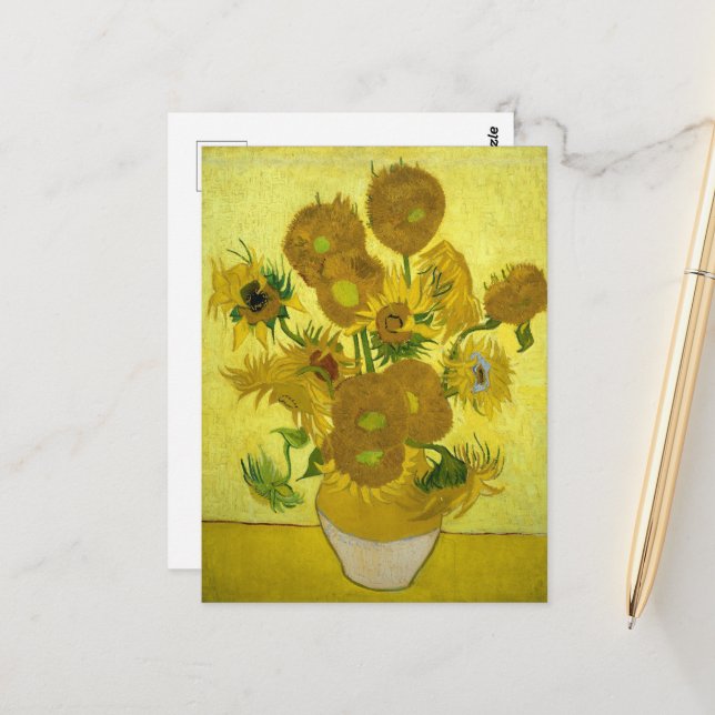 Postal Van Gogh - Girasoles, 4ta Versión, Repetición (Anverso/Reverso In Situ)