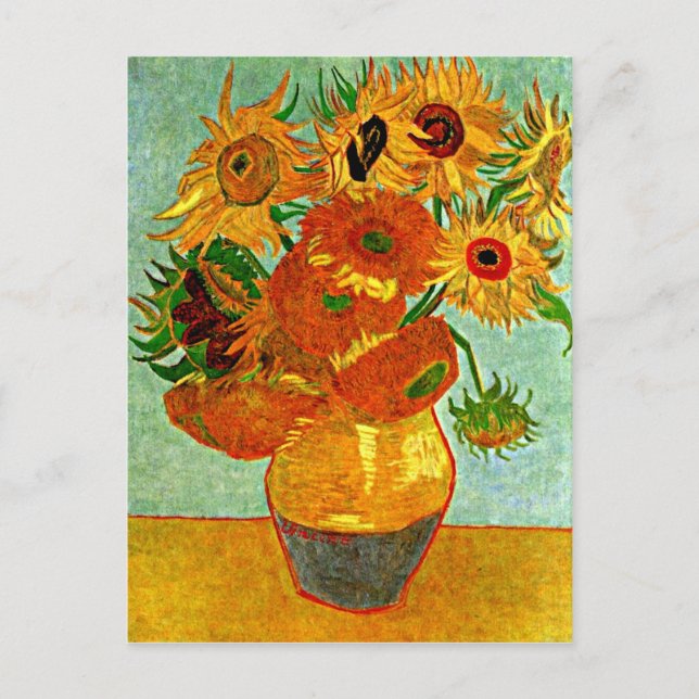 Postal Van Gogh - Girasoles, funda de vida fija con 12 (Anverso)