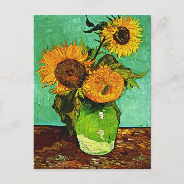 Postal Van Gogh - girasoles, tres (Anverso)
