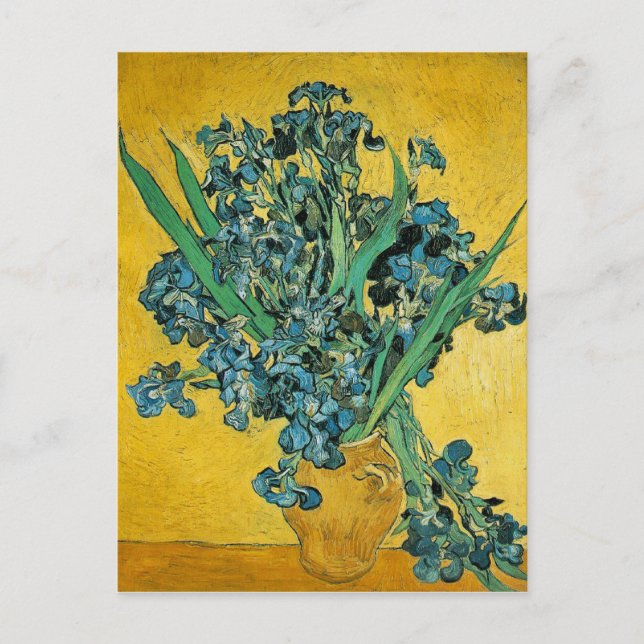 Postal Van Gogh Irises Vase pintura floral amarilla (Anverso)