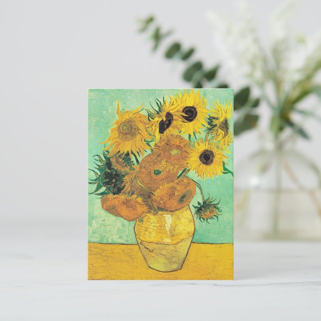 Postal Van Gogh - Jarrón con 12 Girasoles (Anverso de pie)