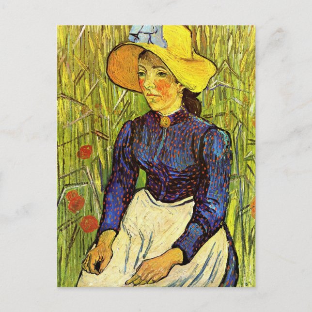 Postal Van Gogh, Joven campesina con sombrero de paja (Anverso)