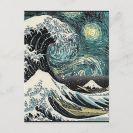 Postal Van Gogh La Noche Estelar - Hokusai La Gran Ola