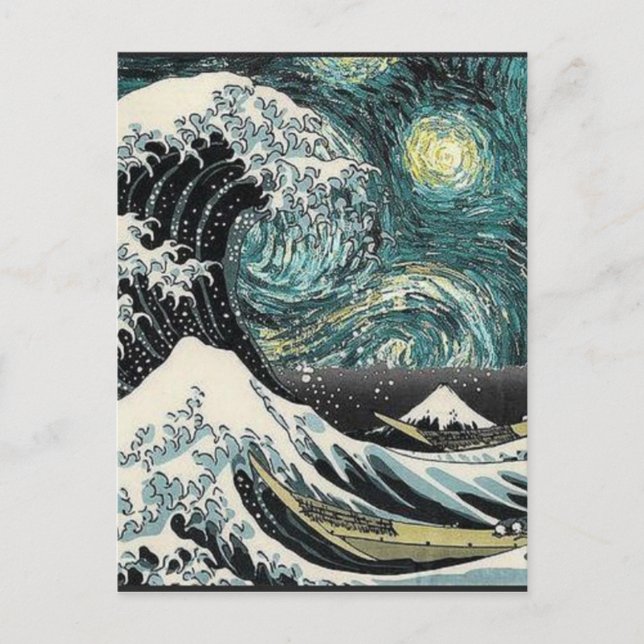 Postal Van Gogh La Noche Estelar - Hokusai La Gran Ola (Anverso)