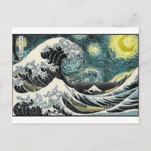Postal Van Gogh La Noche Estelar - Hokusai La Gran Ola