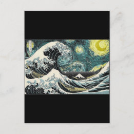Postal Van Gogh La Noche Estelar - Hokusai La Gran Ola