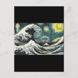 Postal Van Gogh La Noche Estelar - Hokusai La Gran Ola