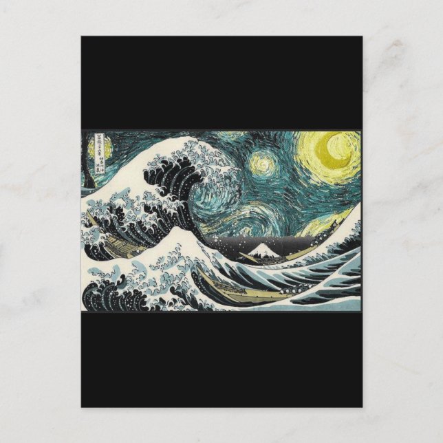 Postal Van Gogh La Noche Estelar - Hokusai La Gran Ola (Anverso)