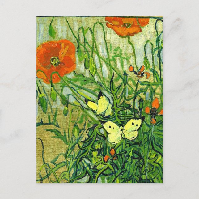 Postal Van Gogh - Mariposas y Amapolas, obra de arte famo (Anverso)