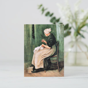 Postal Van Gogh. Mujer de Scheveningen cosiendo,