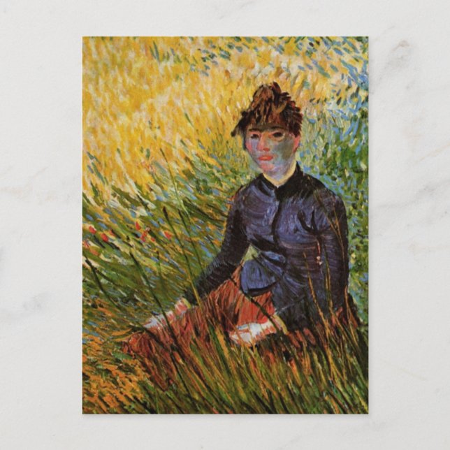 Postal Van Gogh; Mujer Sentada en la Hierba, Arte Antiguo (Anverso)