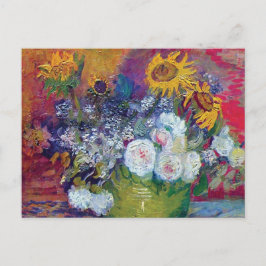 Postal Van Gogh - Naturaleza muerta con rosas y girasoles