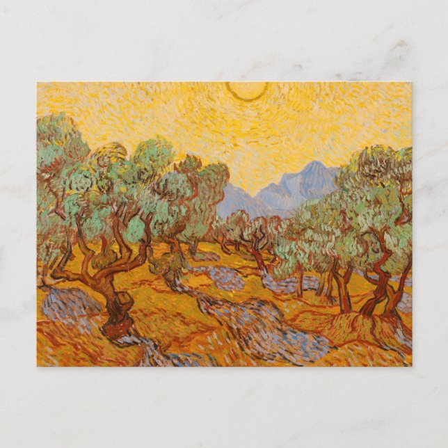 Postal Van Gogh Olive Trees cielo amarillo (Anverso)