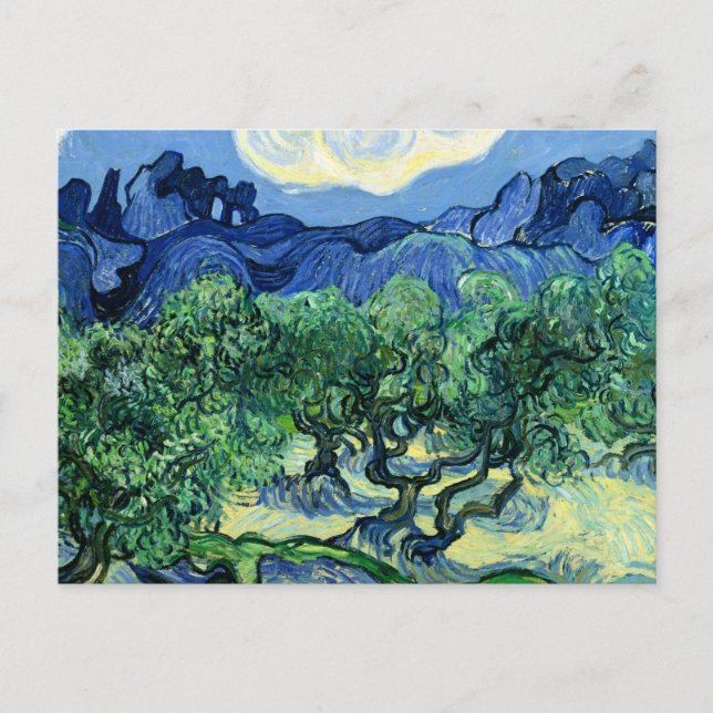 Postal Van Gogh - Olivos con Alpilles en el fondo (Anverso)