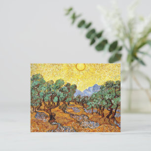 Postal Van Gogh: Olivos con cielo amarillo y sol