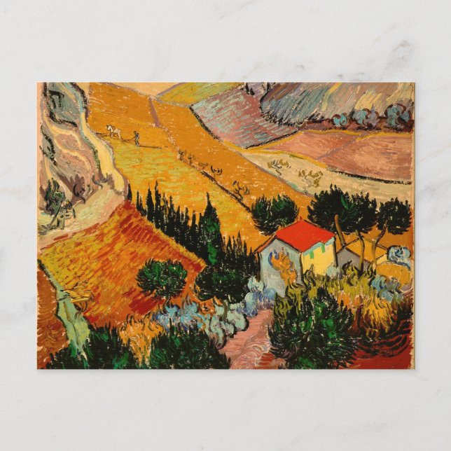 Postal Van Gogh - Paisaje con casas y villanos (Anverso)