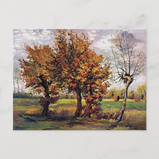 Postal Van Gogh - Paisaje Otoño Con Cuatro Árboles (Anverso)
