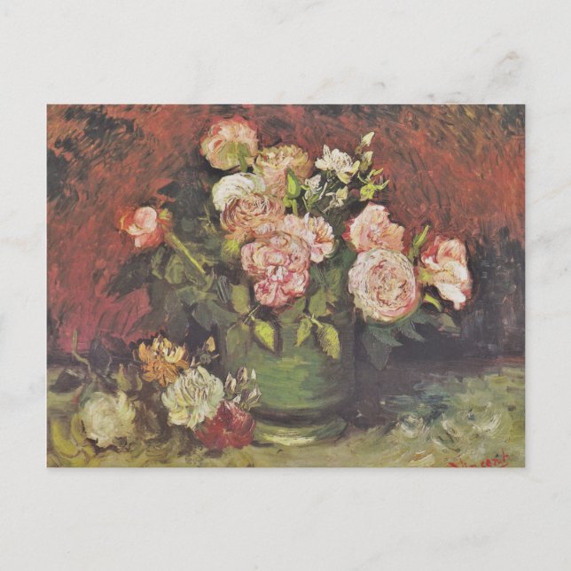 Postal Van Gogh Peonies y Rosas Galería de Arte FloralHD (Anverso)